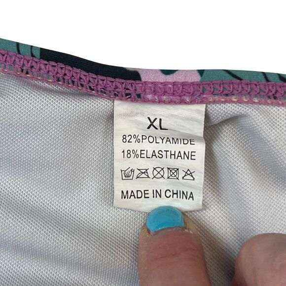 Bikini Bottoms XL Purple Green Palm Tree Leaf Print High Waist Botanical Briefs - Picture 8 of 8